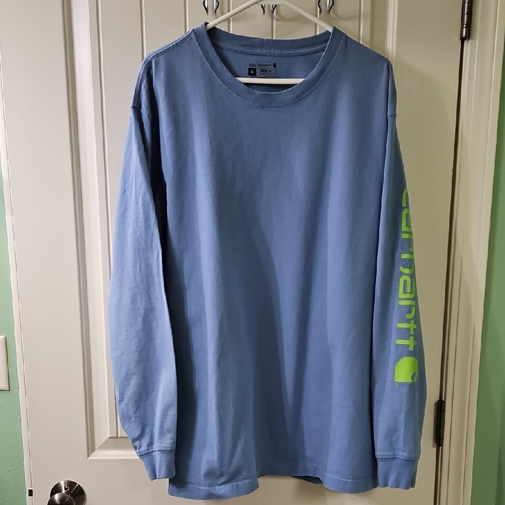 Men's Carhartt Blue Long Sleeve Tee with Green Logo XL